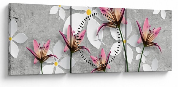 Obraz kwiatowej abstrakcji (z zegarem) (90x30 cm)