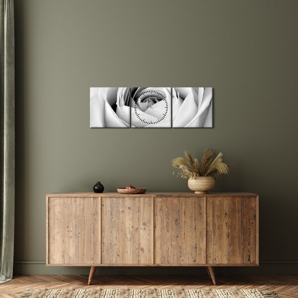 Obraz - Detal kwiatu róży (z zegarem) (90x30 cm)