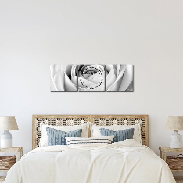 Obraz - Detal kwiatu róży (z zegarem) (90x30 cm)