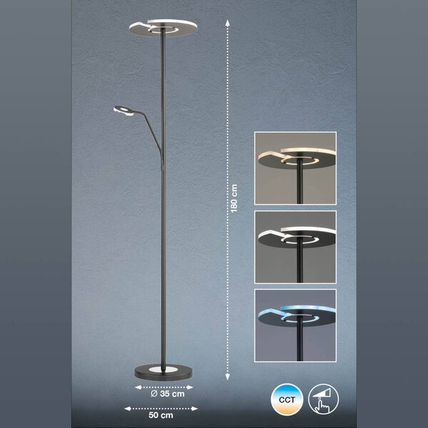 FISCHER & HONSEL Lampa stojąca LED Dent, możliwość ściemniania, czarny, salon / jadalnia, metal, nowoczesny
