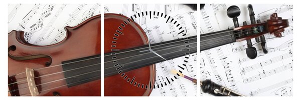 Obraz - Instrumenty muzyczne (z zegarem) (90x30 cm)