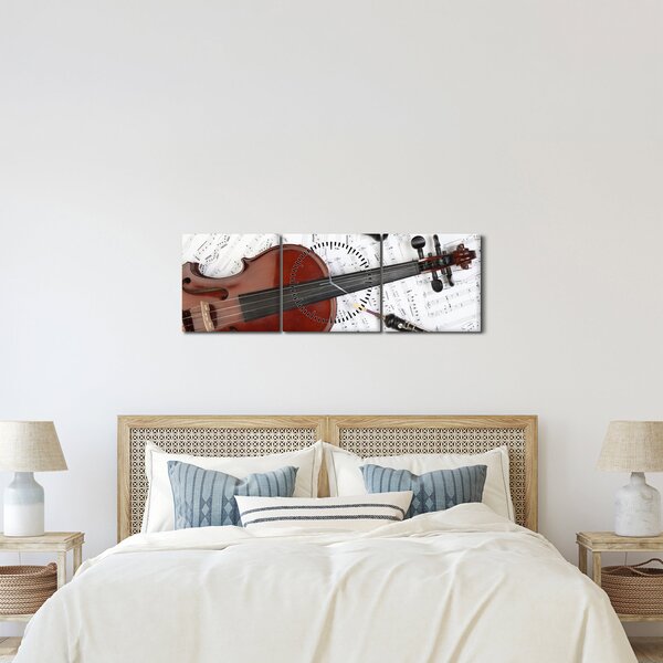 Obraz - Instrumenty muzyczne (z zegarem) (90x30 cm)