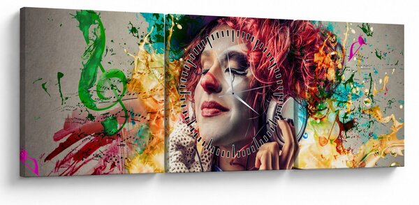 Obraz - Artystka ze słuchawkami (z zegarem) (90x30 cm)