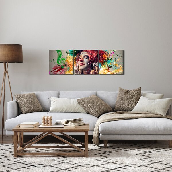 Obraz - Artystka ze słuchawkami (z zegarem) (90x30 cm)