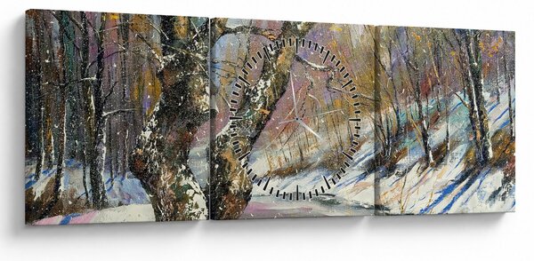Obraz namalowanego zimowego krajobrazu (z zegarem) (90x30 cm)