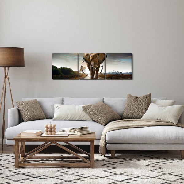Obraz słonia (z zegarem) (90x30 cm)