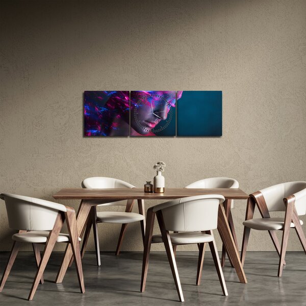 Błyszczący obraz kobiety (z zegarem) (90x30 cm)