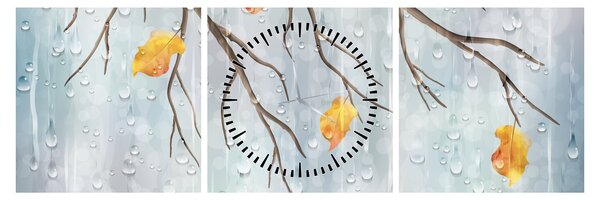 Obraz - Deszczowa jesień (z zegarem) (90x30 cm)