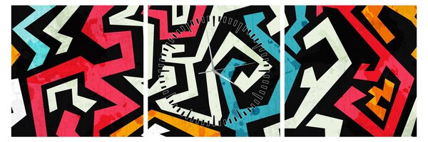 Obraz abstrakcji graficznej (z zegarem) (90x30 cm)