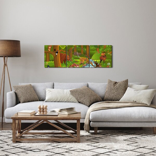 Dziecięcy obraz ze zwierzątkami (z zegarem) (90x30 cm)