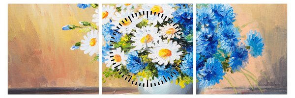 Malowany obraz wazonu z kwiatami (z zegarem) (90x30 cm)