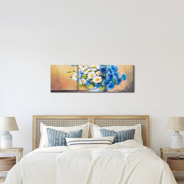 Malowany obraz wazonu z kwiatami (z zegarem) (90x30 cm)