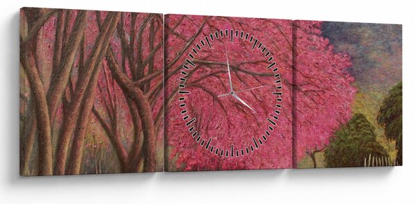 Obraz kwitnących drzew (z zegarem) (90x30 cm)