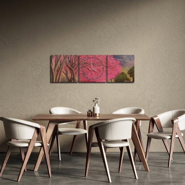Obraz kwitnących drzew (z zegarem) (90x30 cm)