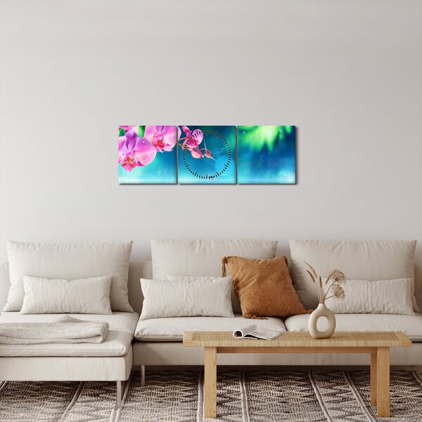 Obraz - Orchidea (z zegarem) (90x30 cm)