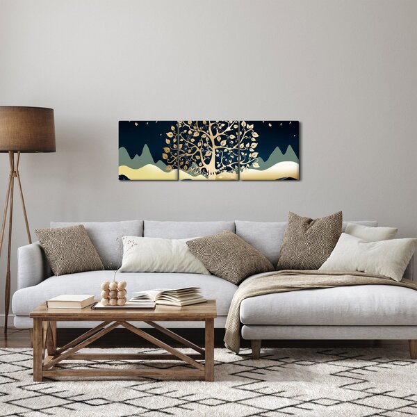 Obraz złotego drzewa (z zegarem) (90x30 cm)
