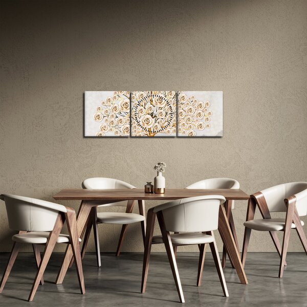 Obraz drzewa kwiatowego (z zegarem) (90x30 cm)