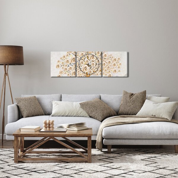 Obraz drzewa kwiatowego (z zegarem) (90x30 cm)