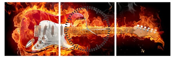 Obraz - Gitara w płomieniach (z zegarem) (90x30 cm)