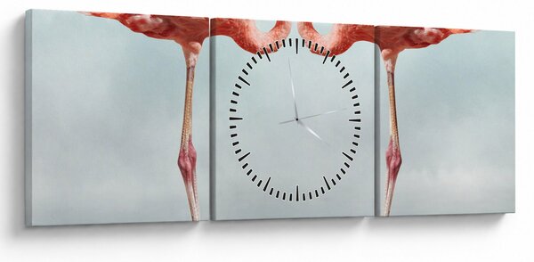 Obraz dwóch flamingów (z zegarem) (90x30 cm)