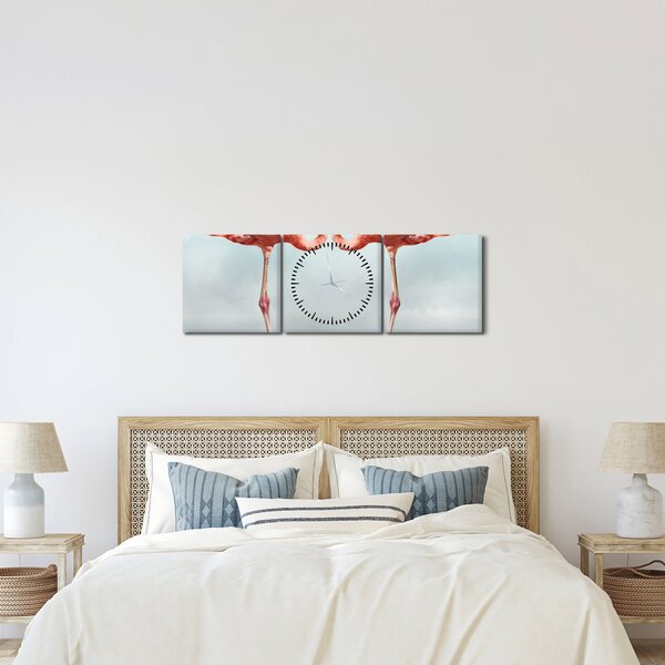 Obraz dwóch flamingów (z zegarem) (90x30 cm)