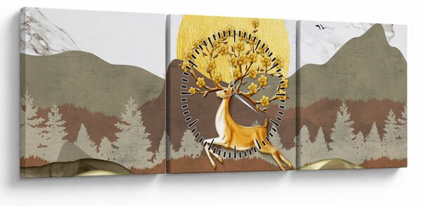 Obraz jelenia (z zegarem) (90x30 cm)