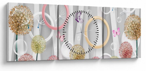 Abstrakcyjny obraz z dmuchawcami (z zegarem) (90x30 cm)