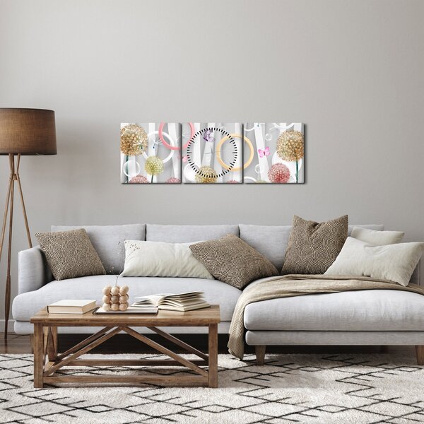 Abstrakcyjny obraz z dmuchawcami (z zegarem) (90x30 cm)