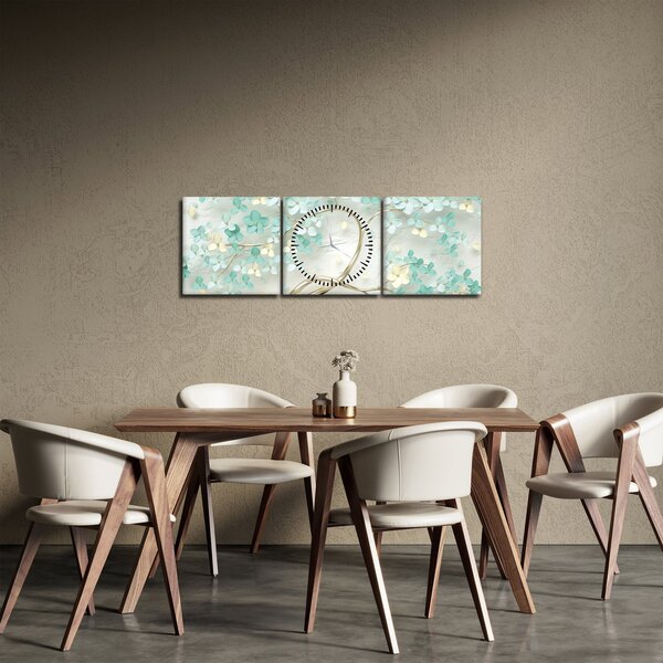Obraz - Złote kwitnące drzewo (z zegarem) (90x30 cm)