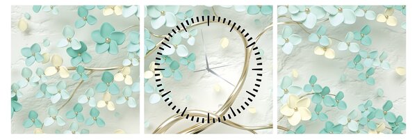 Obraz - Złote kwitnące drzewo (z zegarem) (90x30 cm)