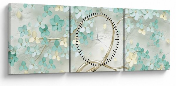 Obraz - Złote kwitnące drzewo (z zegarem) (90x30 cm)