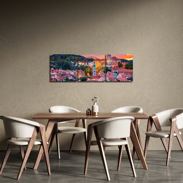 Obraz - Český Krumlov (z zegarem) (90x30 cm)