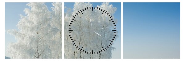 Obraz zaśnieżonego krajobrazu (z zegarem) (90x30 cm)