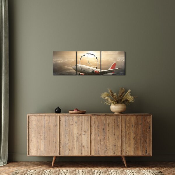 Obraz - Samolot w chmurach (z zegarem) (90x30 cm)