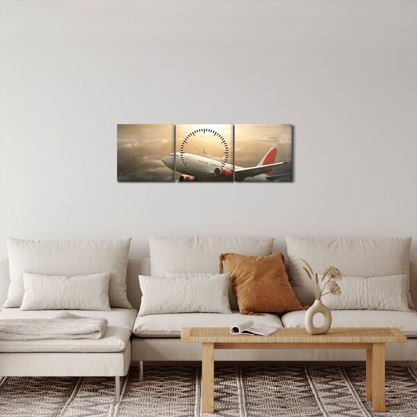 Obraz - Samolot w chmurach (z zegarem) (90x30 cm)