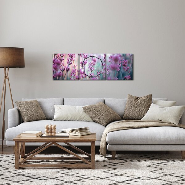 Obraz - Lawenda (z zegarem) (90x30 cm)