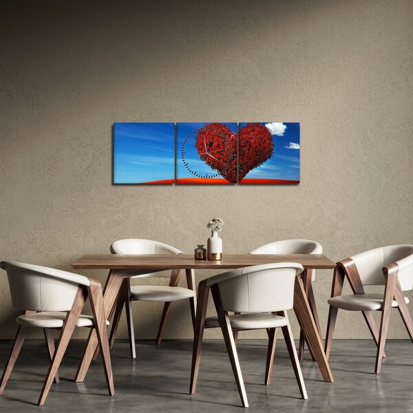 Obraz - Serce z drzewa (z zegarem) (90x30 cm)