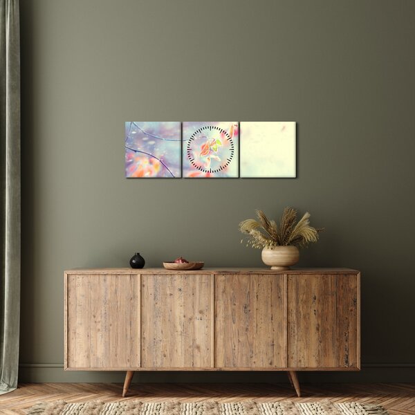 Obraz - Listki w lodzie (z zegarem) (90x30 cm)