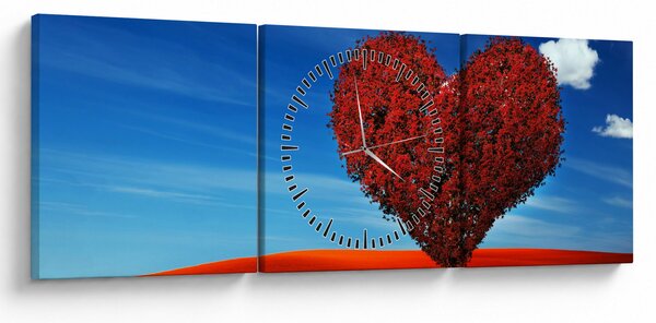 Obraz - Serce z drzewa (z zegarem) (90x30 cm)