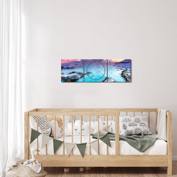 Obraz - Błękitna laguna na Islandii (z zegarem) (90x30 cm)