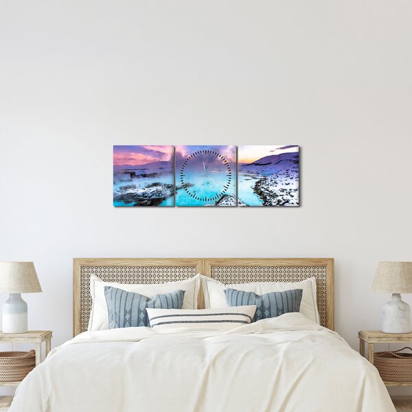 Obraz - Błękitna laguna na Islandii (z zegarem) (90x30 cm)