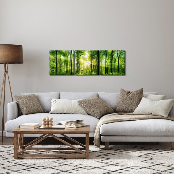 Obraz - Świt w lesie (z zegarem) (90x30 cm)