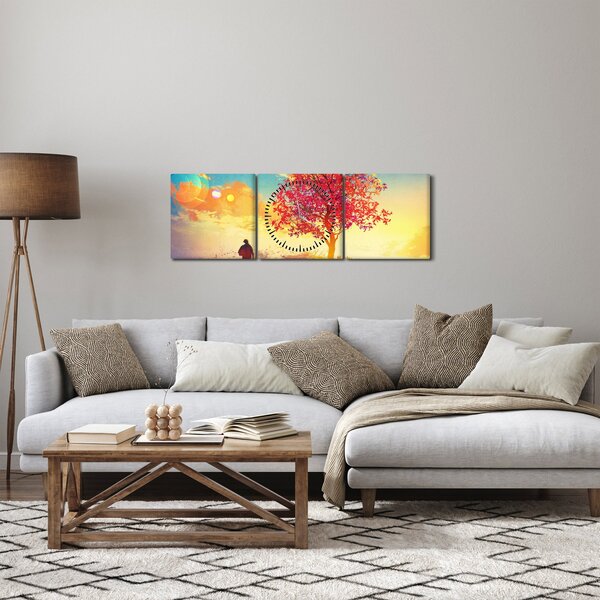 Obraz drzewa na wzgórzu (z zegarem) (90x30 cm)