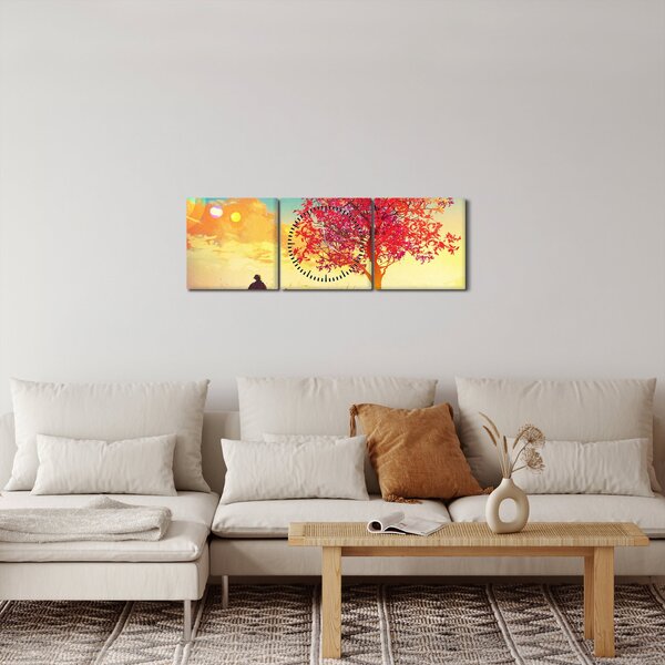 Obraz drzewa na wzgórzu (z zegarem) (90x30 cm)