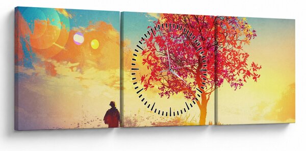Obraz drzewa na wzgórzu (z zegarem) (90x30 cm)