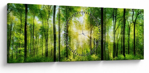 Obraz - Świt w lesie (z zegarem) (90x30 cm)