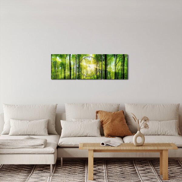 Obraz - Świt w lesie (z zegarem) (90x30 cm)