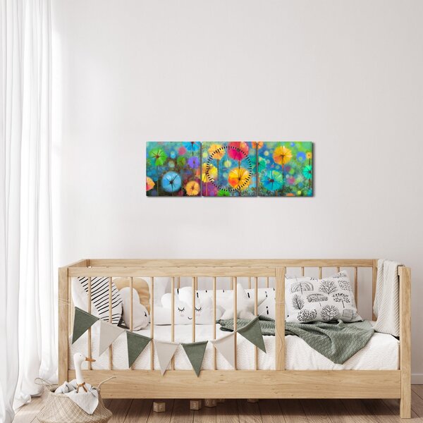 Obraz - Abstrakcyjne kwiaty (z zegarem) (90x30 cm)