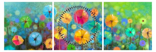 Obraz - Abstrakcyjne kwiaty (z zegarem) (90x30 cm)