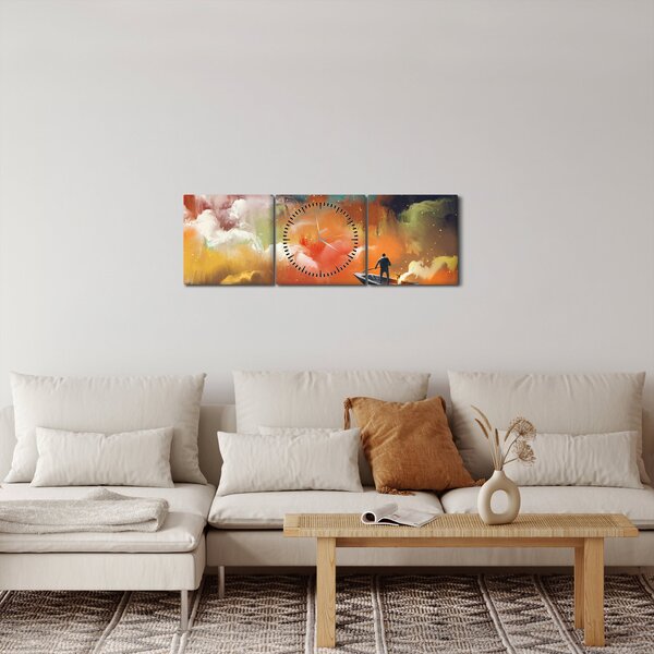 Obraz - człowiek unoszący się w kosmosie (z zegarem) (90x30 cm)